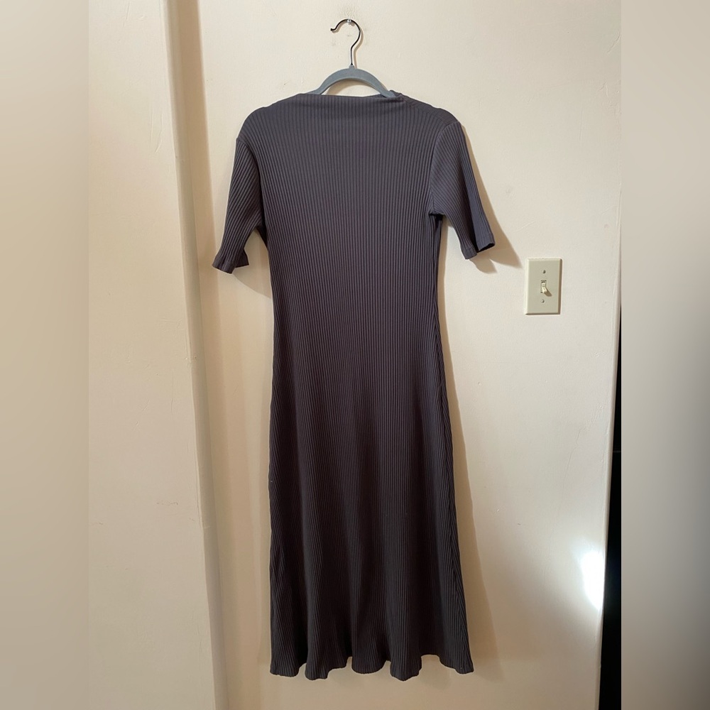 Zara Ribbed Knit Maxi Midi Dress Gray Short Sleeve Bodycon Size L